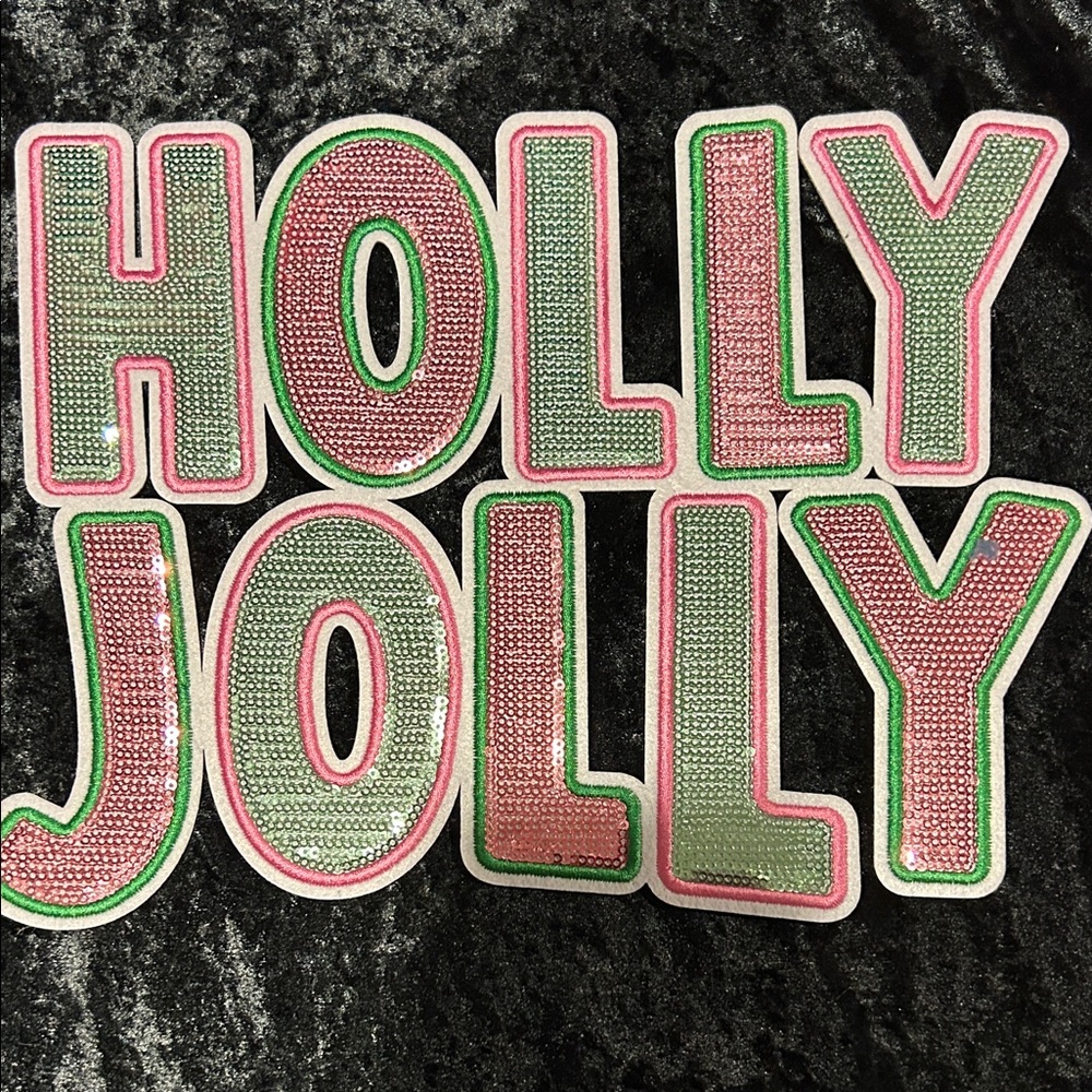 Extra Large Festive 'Holly Jolly' Sequined Iron-On Patch
